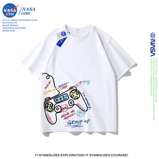 NASA เสื้อยืดชายหญิงแขนสั้น สตรีทฮิปฮอป summer ตัวควบคุมเกม พิมพ์ลาย คอตตอน คอกลม หลวมและระบายอากาศ