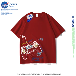 NASA เสื้อยืดชายหญิงแขนสั้น สตรีทฮิปฮอป summer ตัวควบคุมเกม พิมพ์ลาย คอตตอน คอกลม หลวมและระบายอากาศ