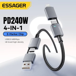ESSAGER 240W Four in One Data Cable พร้อมชิป E-Marker ในตัวสําหรับปลอดภัยและรวดเร็วชาร์จโดยไม่ต้องเขื่อนอุปกรณ์