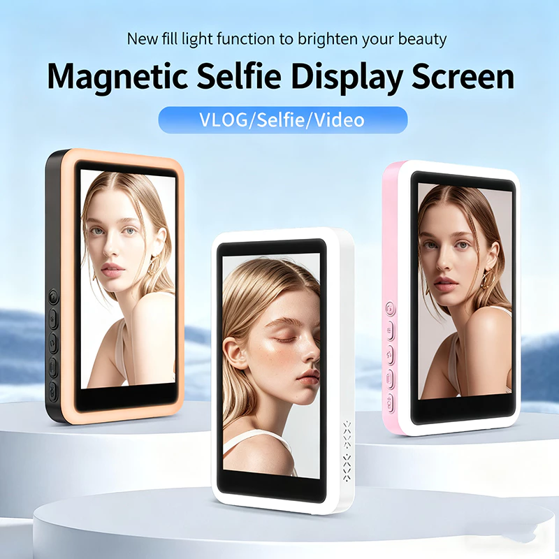 มอนิเตอร์เซลฟี่หน้าจอสําหรับไอโฟนและแอนดรอยด์ไร้สาย 4K/1080P แม่เหล็กกล้องด้านหลังมอนิเตอร์วิดีโอบล็อกในตัวแฟลชลําโพงสําหรับวีล็อกติ๊กต๊อกไลฟ์