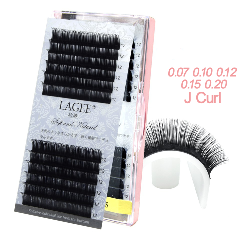 ใหญ่ !! LAGEE J curl Faux Mink Eyelash Extensions คุณภาพสูงสีดําปลอมขนตาปลอม 12 เส้น Soft Lashes