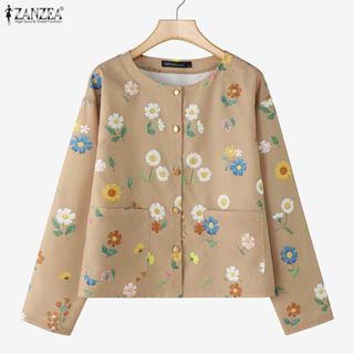 ZANZEA เสื้อคลุมคาร์ดิแกนแขนยาวคอลูกเรือสไตล์ป่าเกาหลีสําหรั…