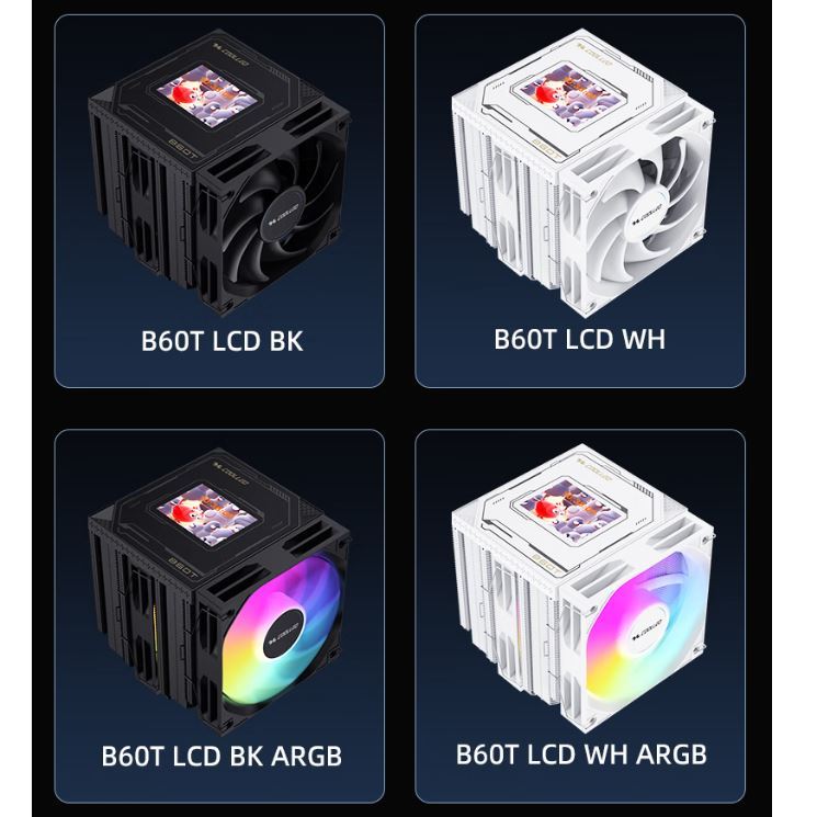 Coolleo B60T LCD CPU air cooler dual towers 6 ชิ้นท่อความร้อน 2.8 นิ้ว IPS 265W สําหรับ LGA1851/1700