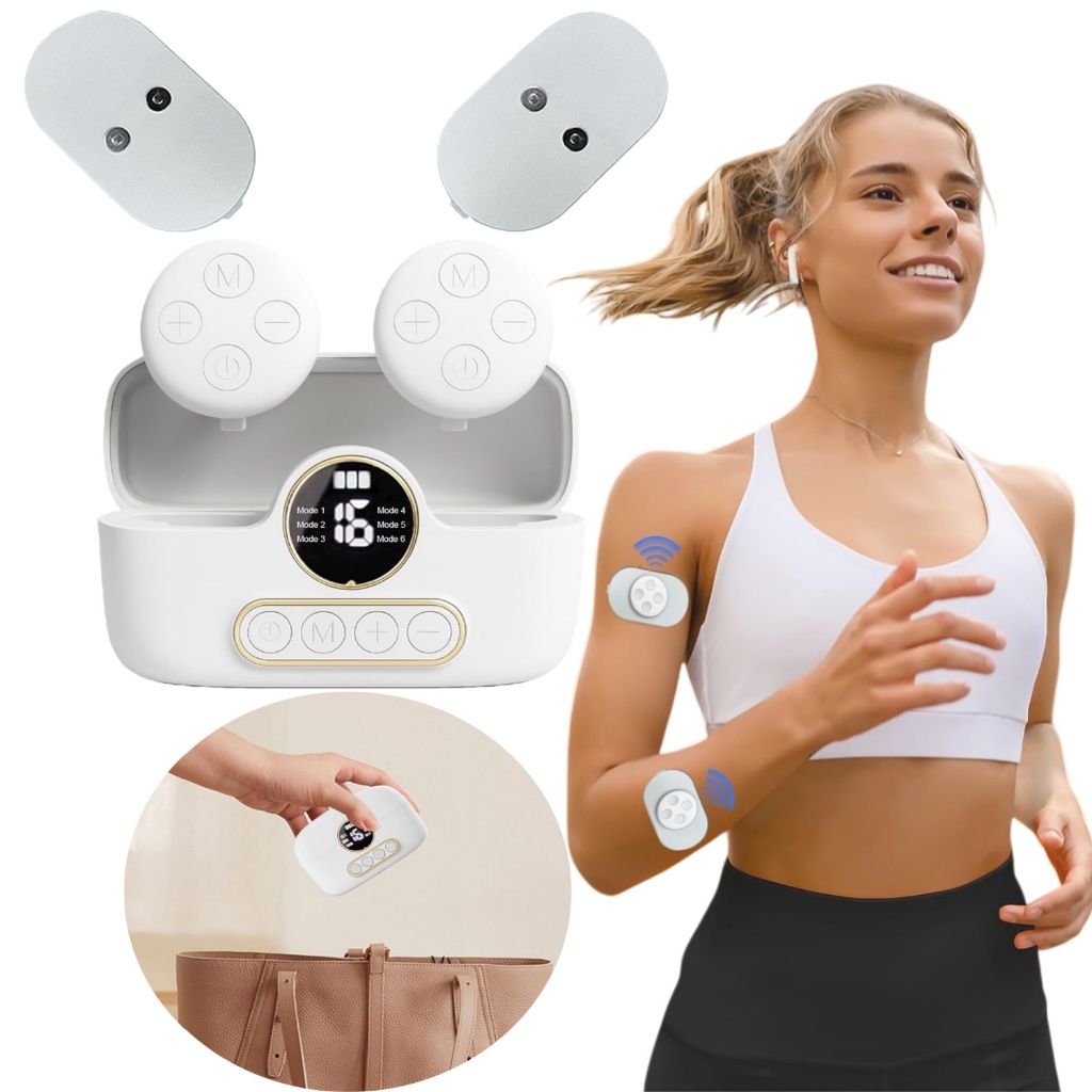 MOSUKER ไร้สายแบบพกพา TENS เครื่องกระตุ้นกล้ามเนื้อ Mini Massagers Dual ช่องจอแสดงผล LED รีโมทคอนโทรลชาร์จกรณี motion Body Relax กล้ามเนื้อ Therapy นวด