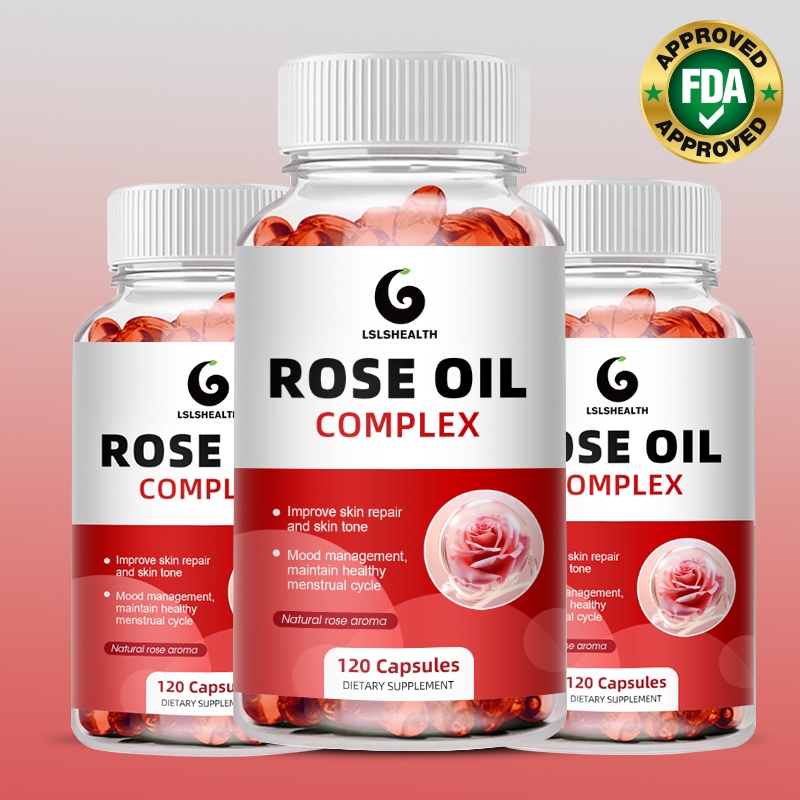 Lshealth Rose Oil Capsules อาหารเสริมวิตามินเพื่อสุขภาพผิวและฟื้นฟูผิว, การจัดการอารมณ์รอบประจําเดือน, ลมหายใจรีเฟรช