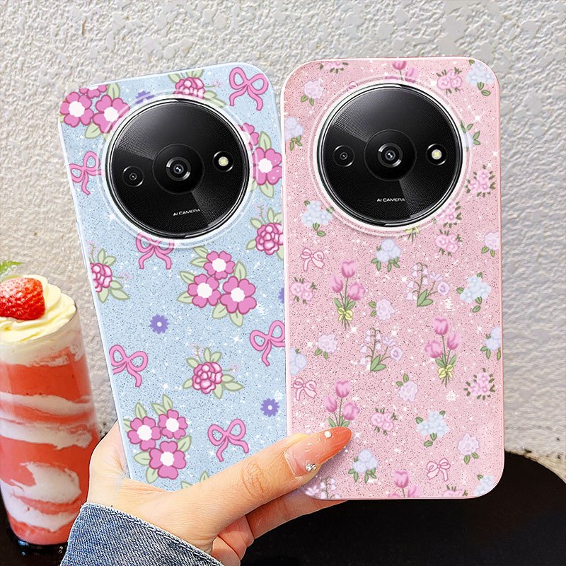 YBDเคสโทรศัพท์สําหรับRedmi A3 4G A3X 4G Xiaomi Poco C61 4G INSประกายสีชมพูอ่อนโยนสีชมพูดอกไม้หอม