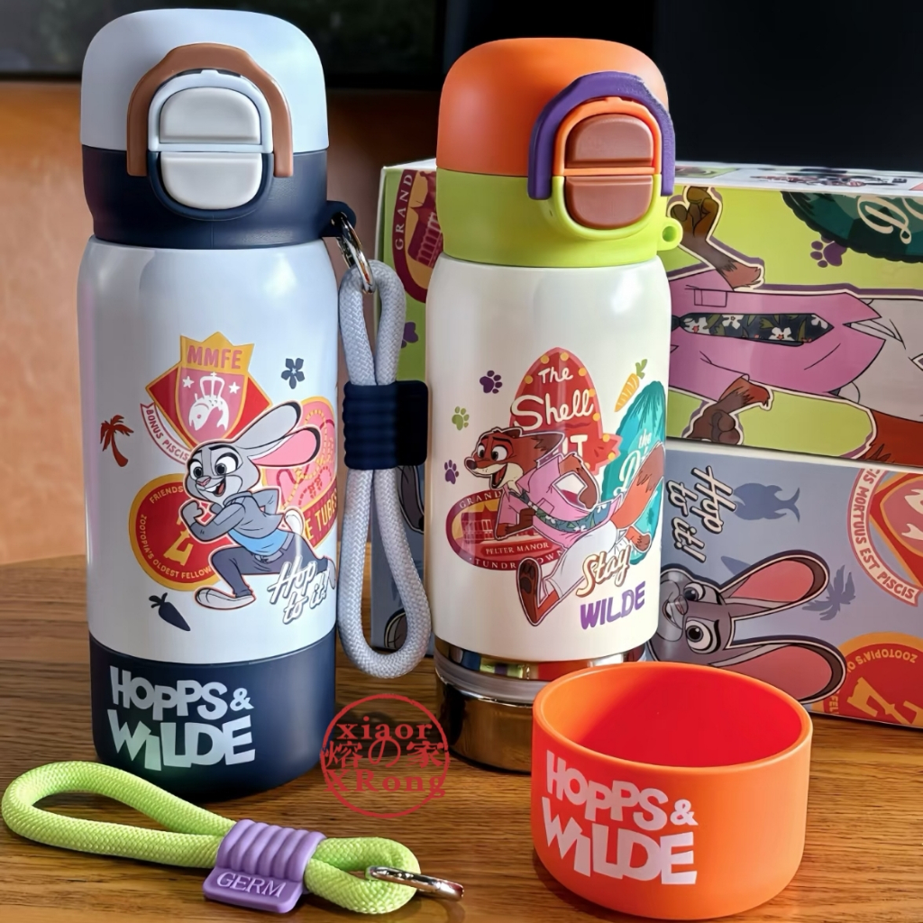 GERM ZootoPia Thermos Bottle 500mL Portable Kettle with Strap Judy Nick Straw Cup Sippy Cup Tumbler with Handle Travel Cup 保溫杯 316 Stainless Steel Thermos Cup Insulated Bottle Coffee Cup Vacuum Flask Couple Cup Children Christmas gift for girlfriend