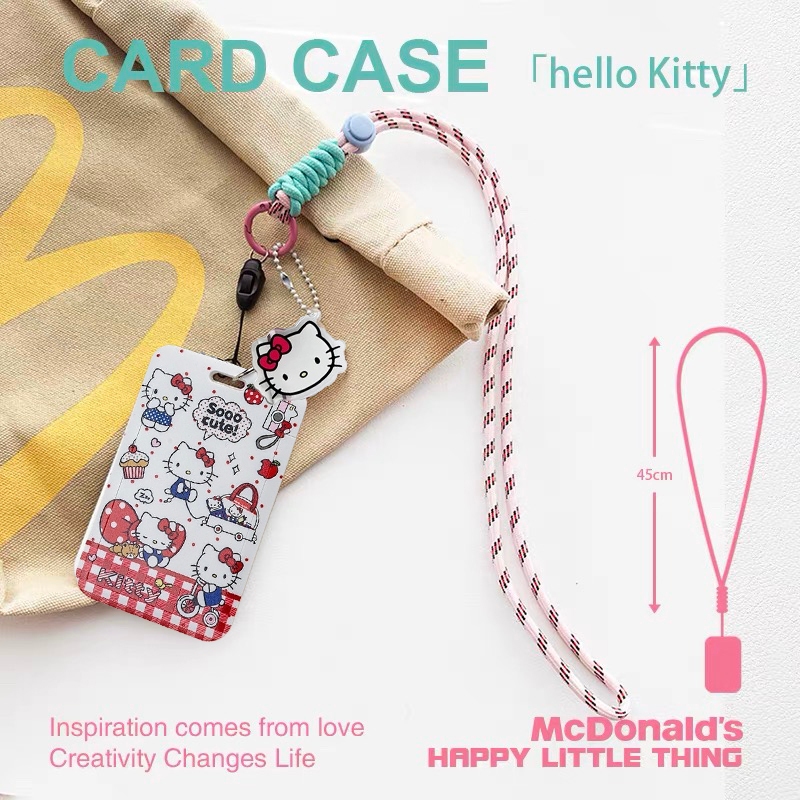 ใหม่ Hello Kitty Card Holder Student Campus Card Cover ID Card Bus Protector Case พร้อมเชือกเส้นเล็ก