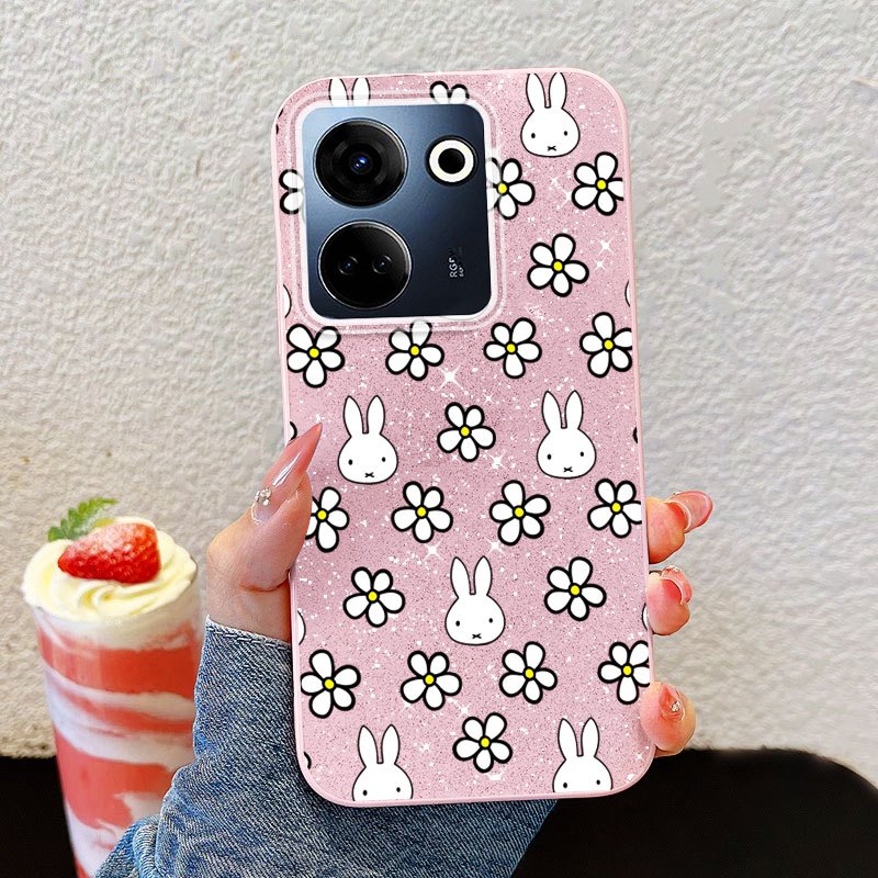 YBD เคสโทรศัพท์สําหรับ Tecno Camon 20 Pro 4G Ck6n Ck7n Ck6 การ์ตูนดอกไม้กระต่ายแฟลช Foundation Make-