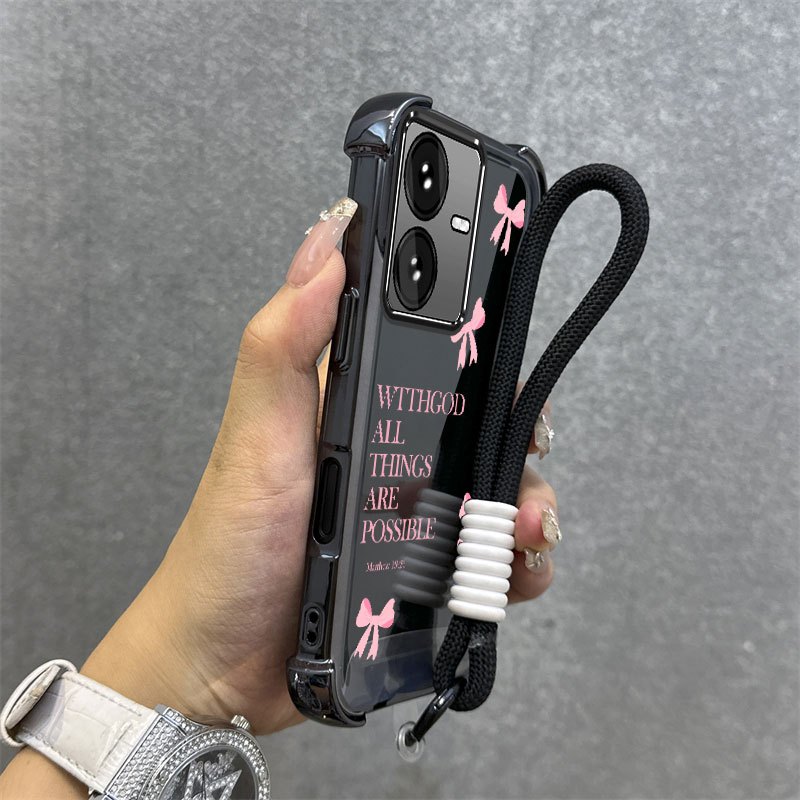 เคสสําหรับ vivo Y22S Y22 วัสดุนําเข้า โทรศัพท์กันกระแทกลายโบว์น่ารักอินเทรนด์เคสนิ่มพร้อมเชือกฟรี