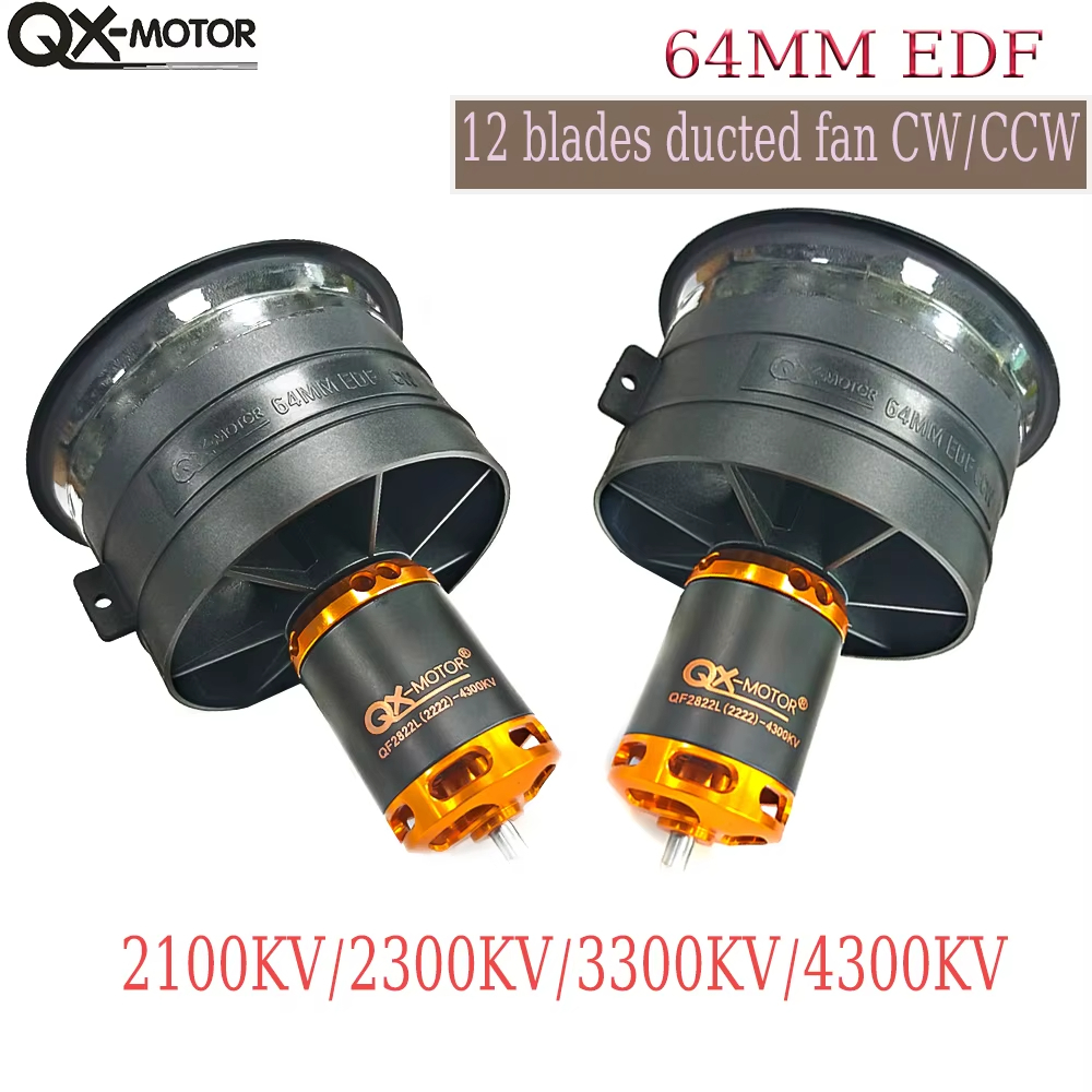 QX-MOTOR 64MM EDF QF2822 มอเตอร์ไร้แปรง 2100KV/2300KV/3300KV/4300KV 12 ใบพัดพัดลมท่อ CW CCW สําหรับเ