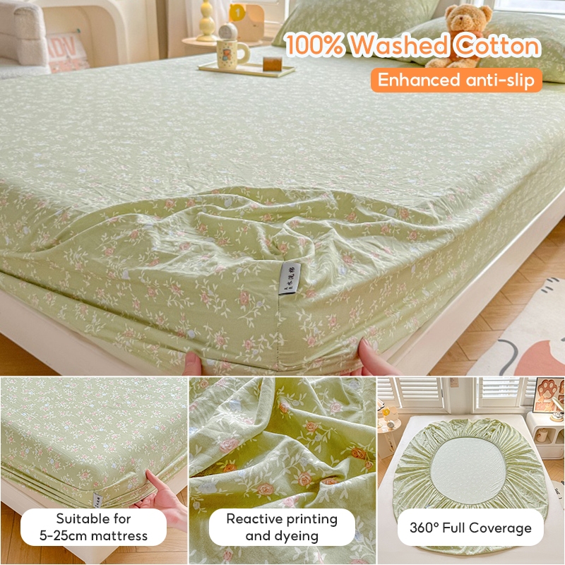 ผ้าปูที่นอน ผ้าฝ้ายซักแล้ว ลายดอกไม้/การ์ตูน 6.5ฟุต 6ฟุต 5ฟุต 3ฟุต รัดมุม360° ระบายอากาศ bedsheet fitted sheet床笠 - รูปที่ 3