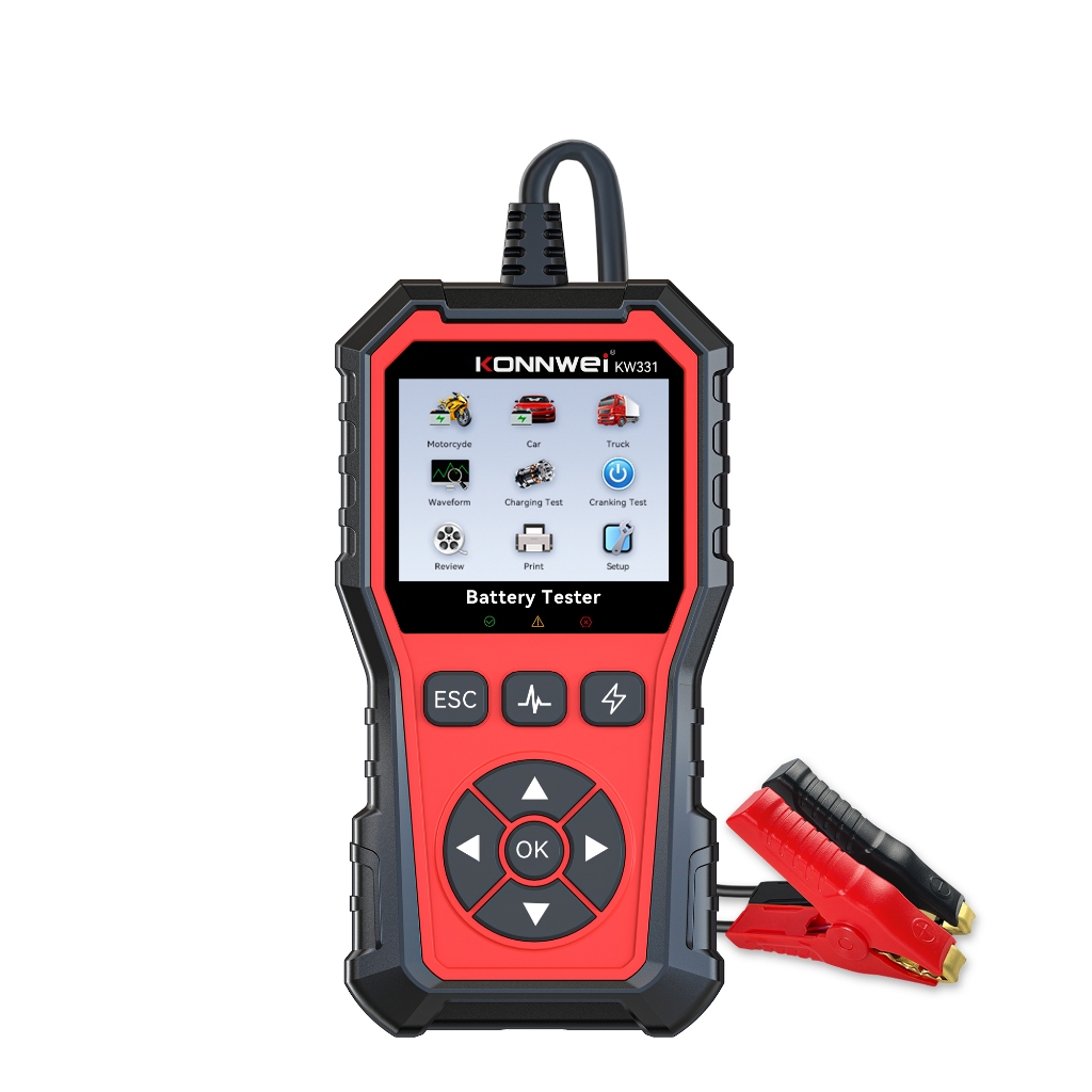 KONNWEI KW331 เครื่องทดสอบแบตเตอรี่รถยนต์มืออาชีพ 6V 12V 24V 100-2000 CCA Cranking ชาร์จ Circut เครื