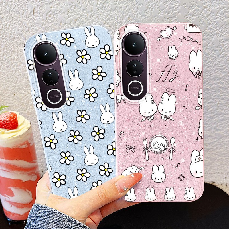 YBD เคสโทรศัพท์สําหรับ Vivo Y31 5G Y21D V60 Lite Y200 Y300 V50 Lite V50E V40 Lite การ์ตูนดอกไม้กระต่ายแฟลช Foundation Make-up Shell