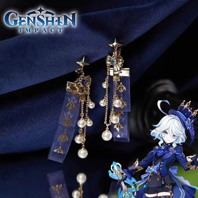 ต่างหูและเข็มกลัด Genshin Impact Furina De Fontaine สำหรับคอสเพลย์ พร้อมคลิปหูEarpin เสริมสไตล์แฟชัน