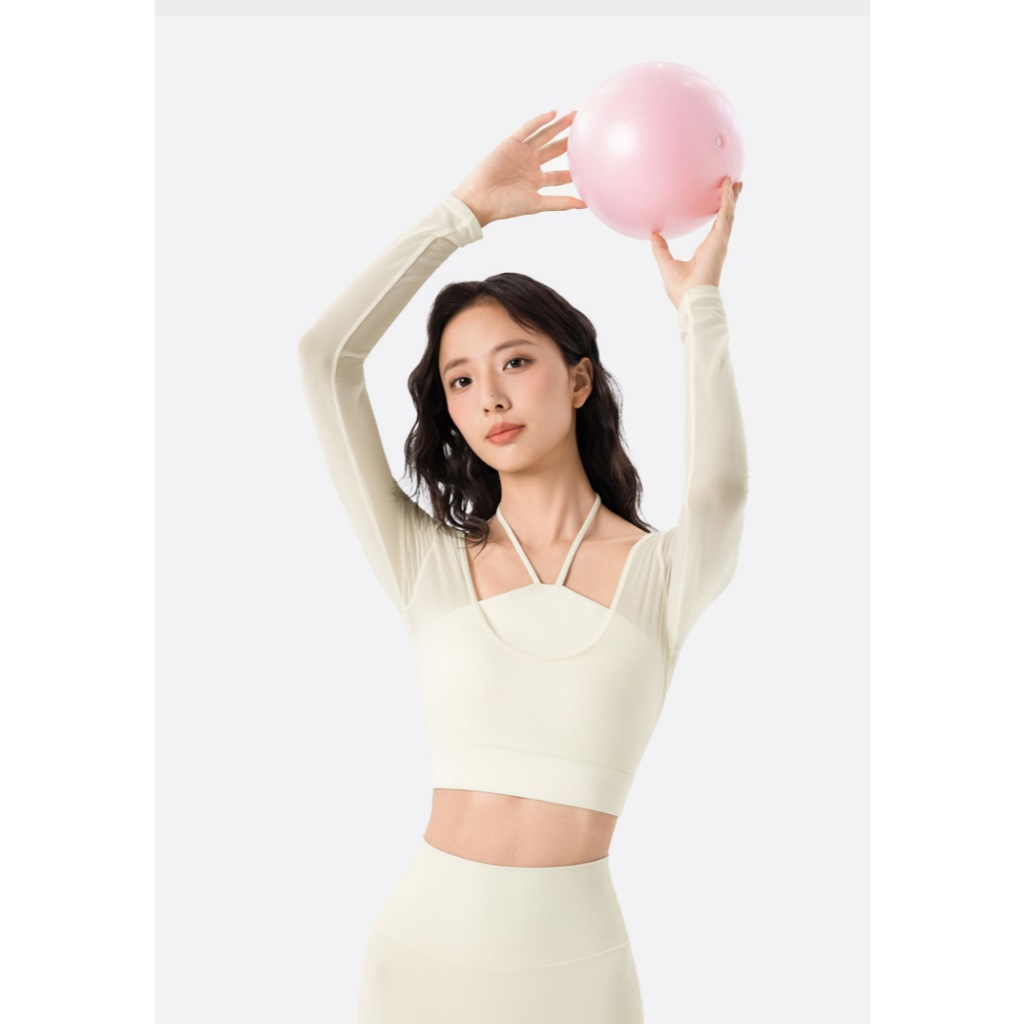 เสื้อยืดตาข่ายแขนยาวสำหรับผู้หญิง ออกแบบมาเพื่อโยคะและออกกำลังกาย มาพร้อมแผ่นชุดชั้นในในตัวและสายคล้องคอแบบสลิมมิ่ง ราคา ถูกที่สุด ดีลบีเคเค แกลเลอรีภาพที่ 6