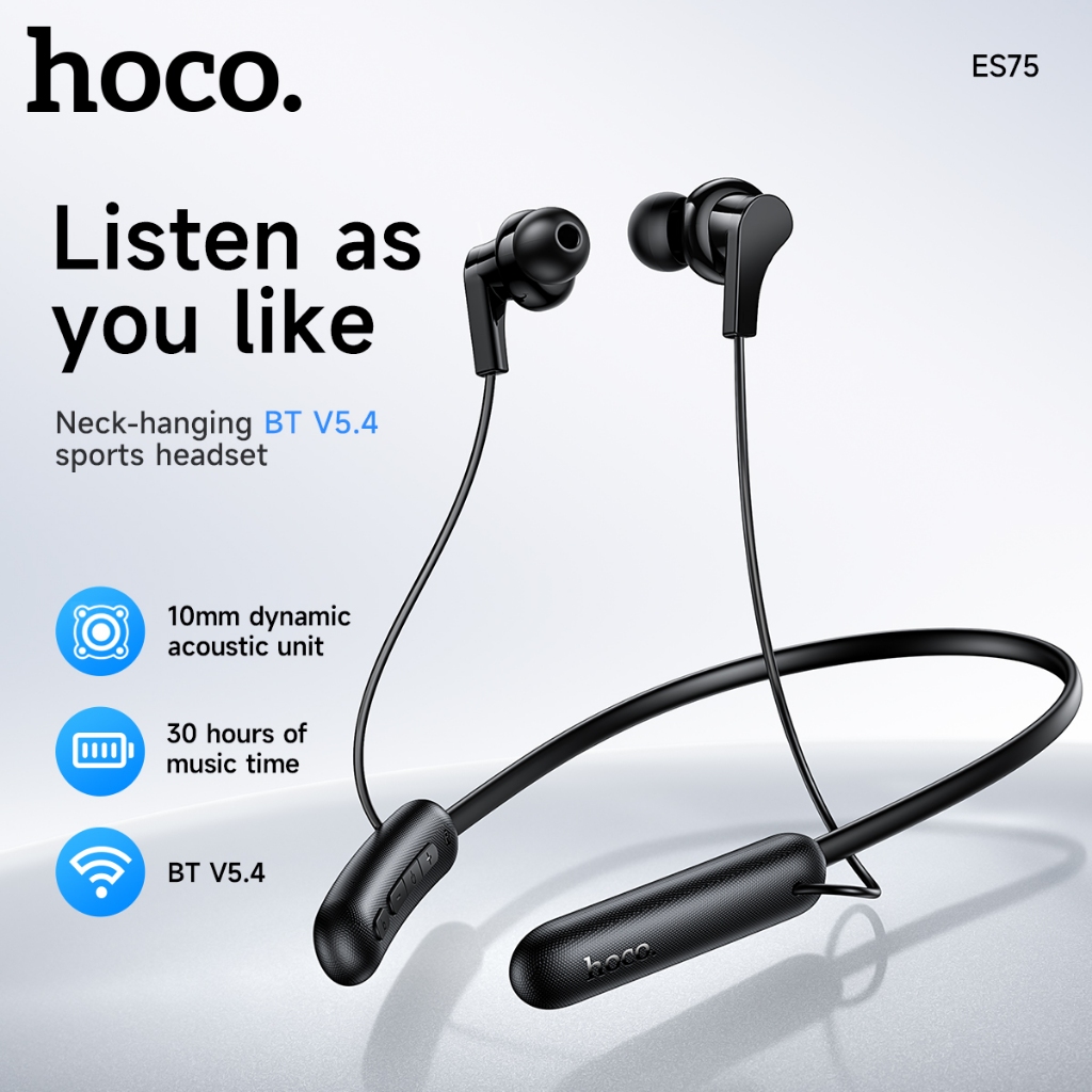 Hoco ES75 หูฟังแบบคล้องคอ Bluetooth 5.4 ชุดหูฟัง IPX4 กันน้ําหูฟังแบบคล้องคอตอบหรือรับสายกีฬาหูฟังชน