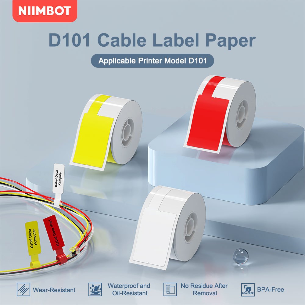 NIIMBOT D101 D11 D110 ป้ายเทปกระดาษกันน้ําเครื่องพิมพ์สายเคเบิลกระดาษเครื่องพิมพ์กลางแจ้งอุปกรณ์สติก