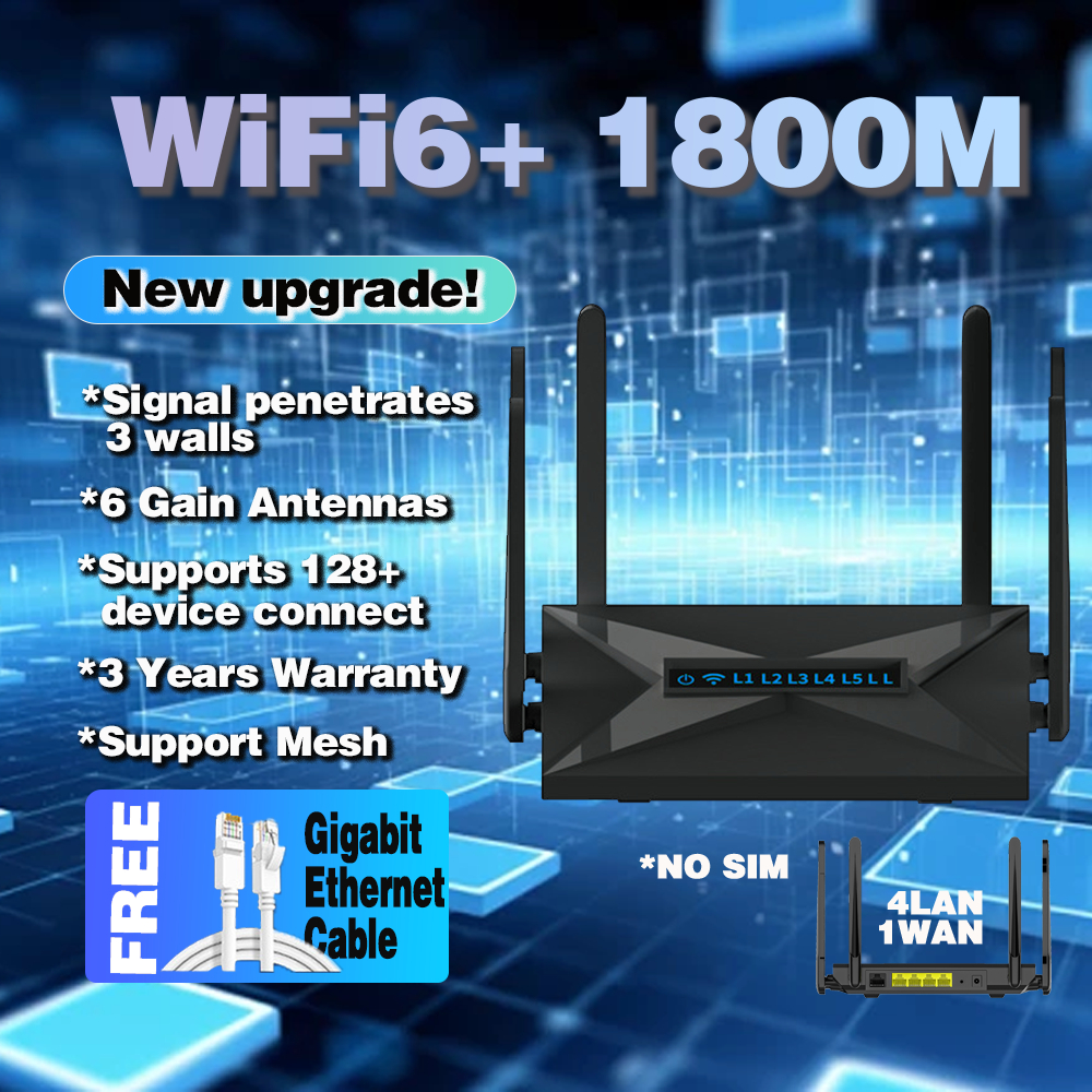 5G 1800M/3000Mbps WiFi 6 Dual Band Wireless Router 4LAN 1WAN พอร์ตตาข่ายเครือข่าย DDOS ป้องกัน IP Fi
