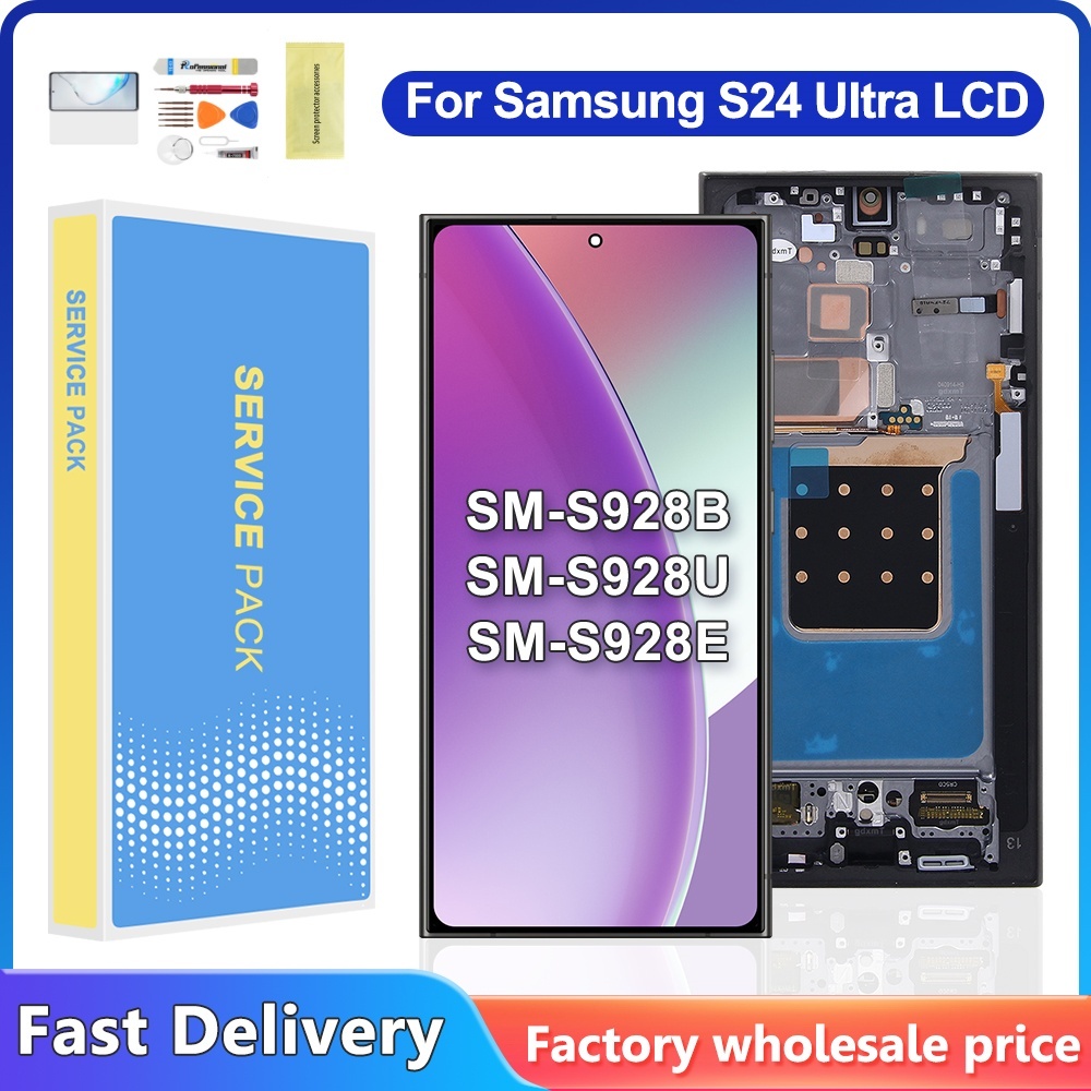 AMOLED Samsung Galaxy S24 Ultra จอแสดงผล LCD หน้าจอสัมผัสพร้อมการเปลี่ยนกรอบ SM-S928B, SM-S928B/DS, 