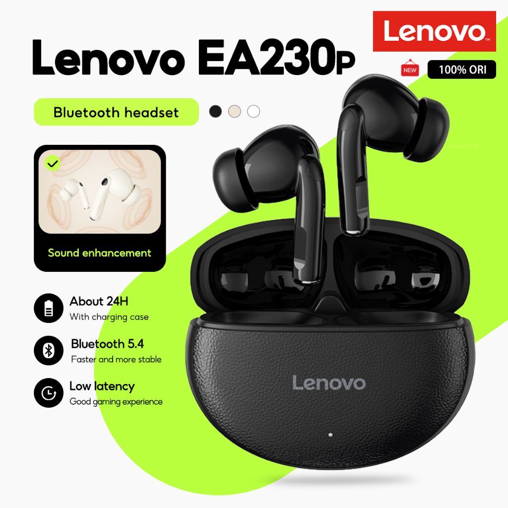 Lenovo EA230p หูฟังบลูทูธ 5.4 หูฟังไร้สายสเตอริโอ HD ชนิดใส่ในหูพร้อมไมโครโฟน