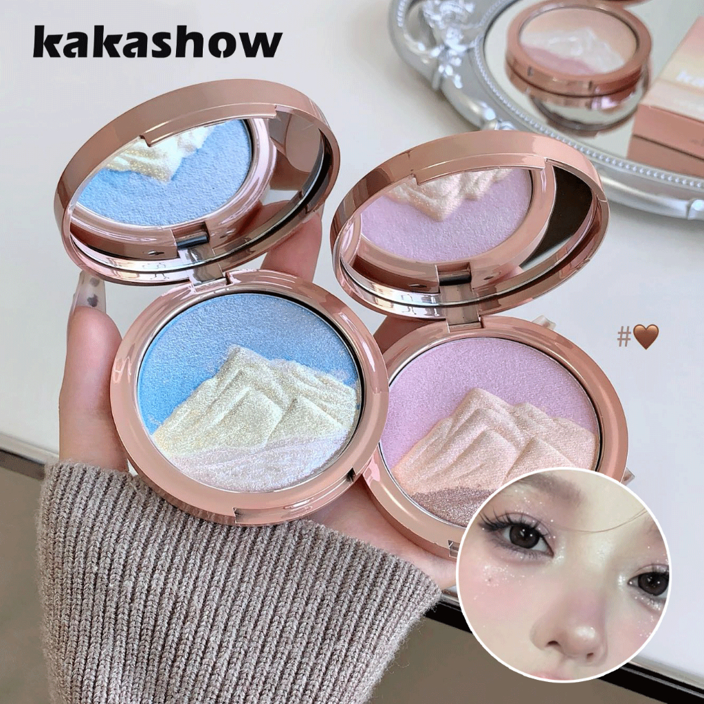 KAKASHOW 3 สี Highlighting & Contour Palette 10g - Pearlescent Shimmer Natural 3D Facial Brighten Long Lasting Glossy Highlighting Powder C623