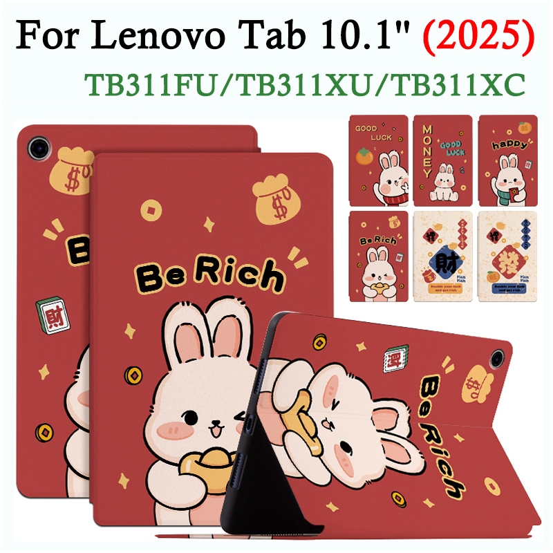 สําหรับ Lenovo Tab 10.1 2025 คุณภาพสูงกระต่ายน่ารักเทศกาลปีใหม่กรณีแท็บเล็ตหนังกันกระแทก TB311FU TB3