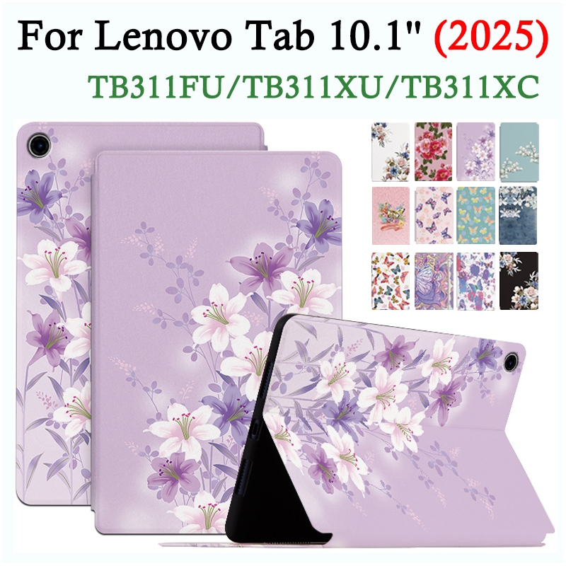 สําหรับ Lenovo Tab 10.1 2025 แท็บเล็ต Freshen ดอกไม้ผีเสื้อหนัง PU กันกระแทก TB311FU TB311XU TB311XC
