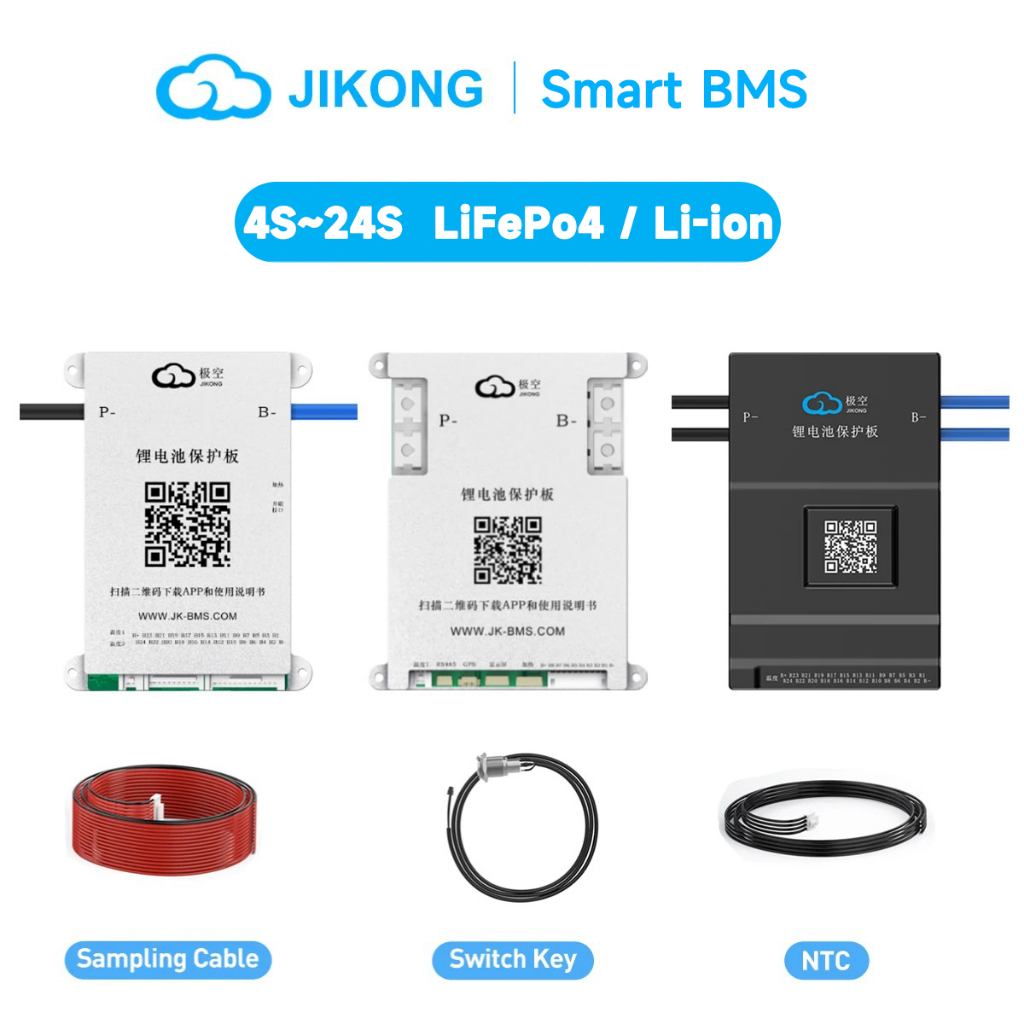 JKBMS 4S 12V 8S 24V 10S 13S 16S 48V 24S LiFePo4 Li-ion LTO สมาร์ท JIKONG BMS บลูทูธ APP RS485 CAN
