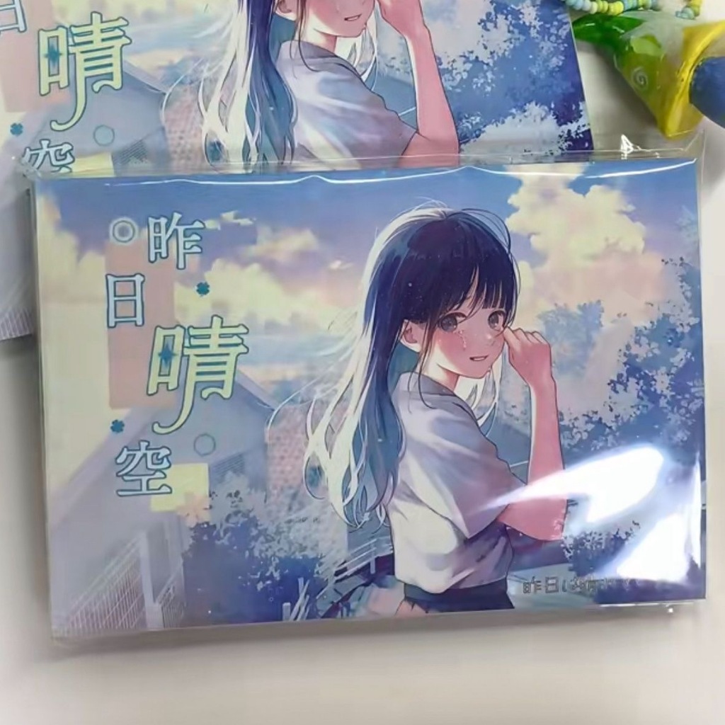 สมุดสติกเกอร์ลายสาววาดสไตล์ญี่ปุ่นสีฟ้าอากาศสดใส สติกเกอร์ตัดฟิล์มล่วงหน้า DIY อุปกรณ์ทำสมุดบันทึก ตกแต่งเคสโทรศัพท์ แก้วน้ำ สติกเกอร์ตกแต่งอเนกประสงค์