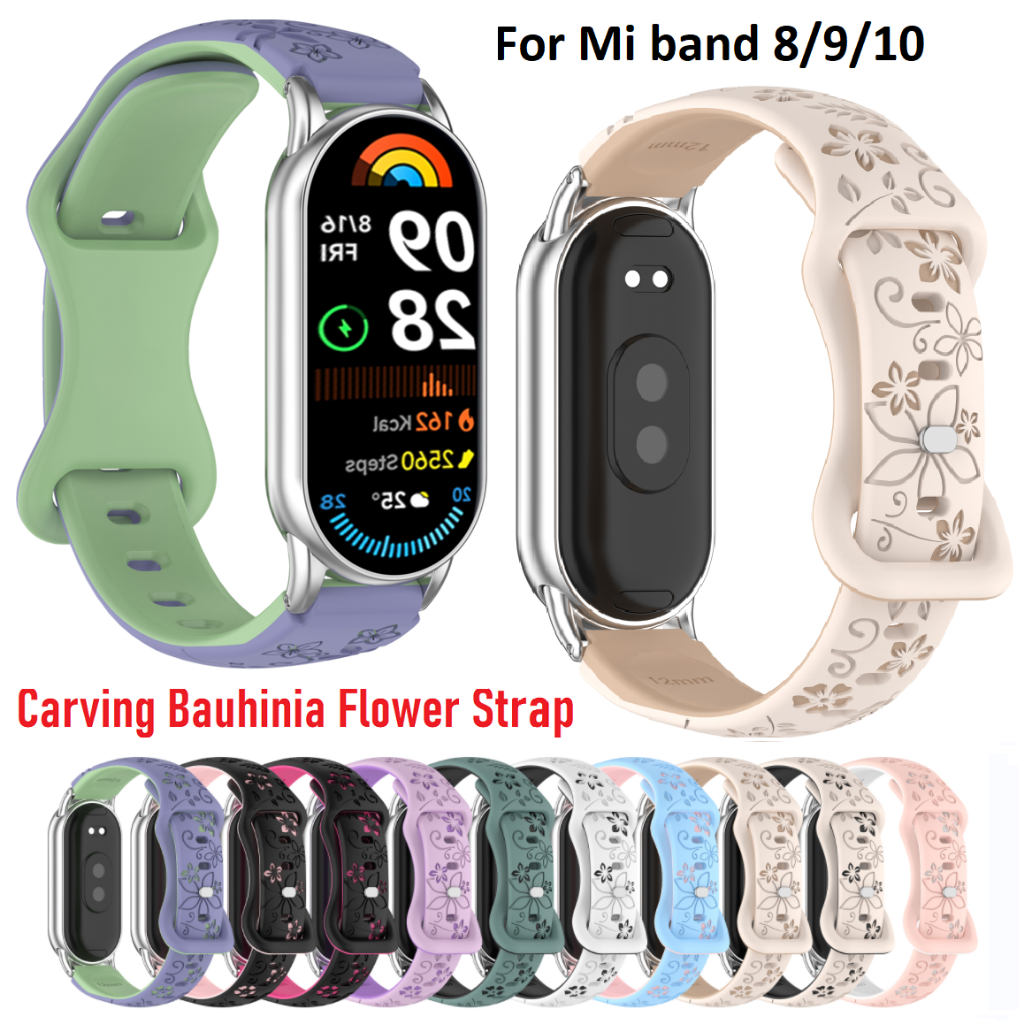 Carved Bauhinia Flower Strap For mi band 10 สาย mi band 8 / mi band 9 สาย Loop Replacement Smart Ban