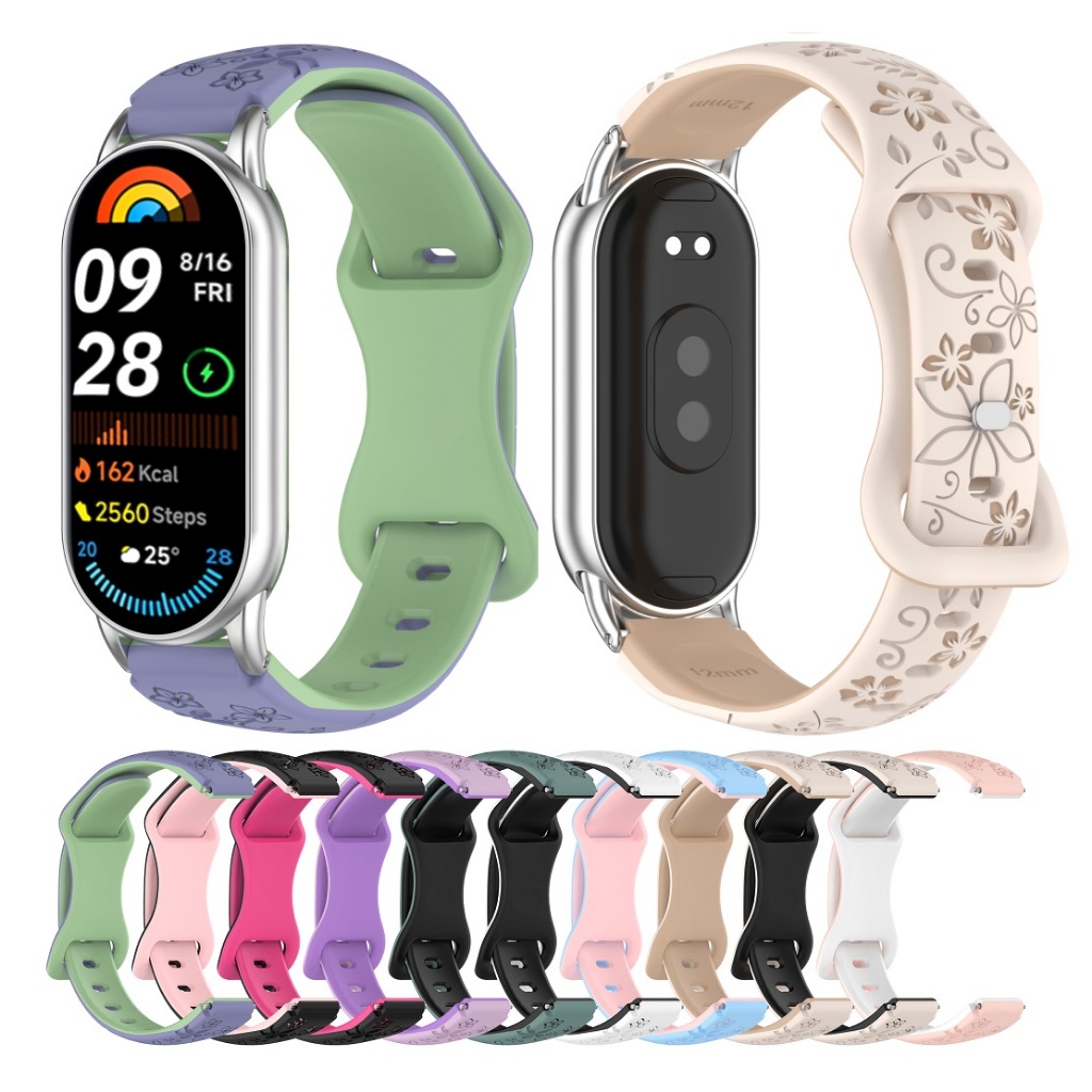 3D แกะสลัก Bauhinia ดอกไม้สําหรับ mi band 10 สาย mi band 8 / mi band 9 สาย Loop Replacement Smart Ba