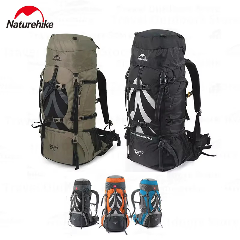 Naturehike กระเป๋าเป้สะพายหลัง 70L+5L สำหรับการเดินป่าและปีนเขาวัสดุกันน้ำ พร้อม Rain Cover