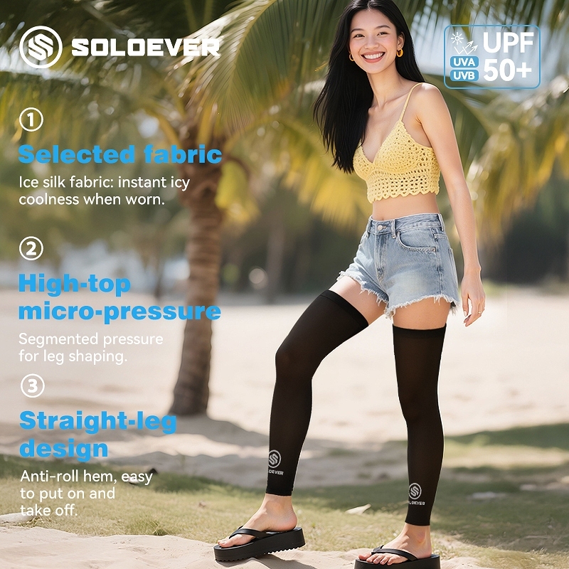 【TH Delivery 】SOLOEVER Sunscreen arm sleeves+ปลอกขากันแดด กันรังสี UV ปลอกขารัดกล้ามเนื้อ Leg Sleeve กีฬา ผ้ายืด แถบยางซิลิโคน UPF50+ - รูปที่ 3