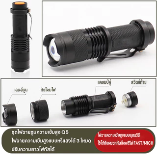 WADSN Q5 ไฟฉาย LED แสงที่แข็งแกร่ง ไฟฉายแรงสูง คลิปไฟฉายติดหมวกกันน็อค รางมิกกี้ ไฟฉายยุทธวิธี