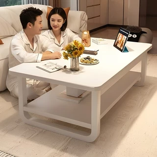 โต๊ะชาน โต๊ะเล็กสไตล์เรียบง่ายสำหรับห้องนั่งเล่นบ้านพื้นที่เล็ก โต๊ะข้างโซฟา รับแขก สองชั้นสามารถเก็บของได้ สีน้ำเต้าหรั่งเข้ม/สีขาว ทำจากไม้แท้สวยงามเรียบหรู ติดตั้งง่าย Coffee table Living room table