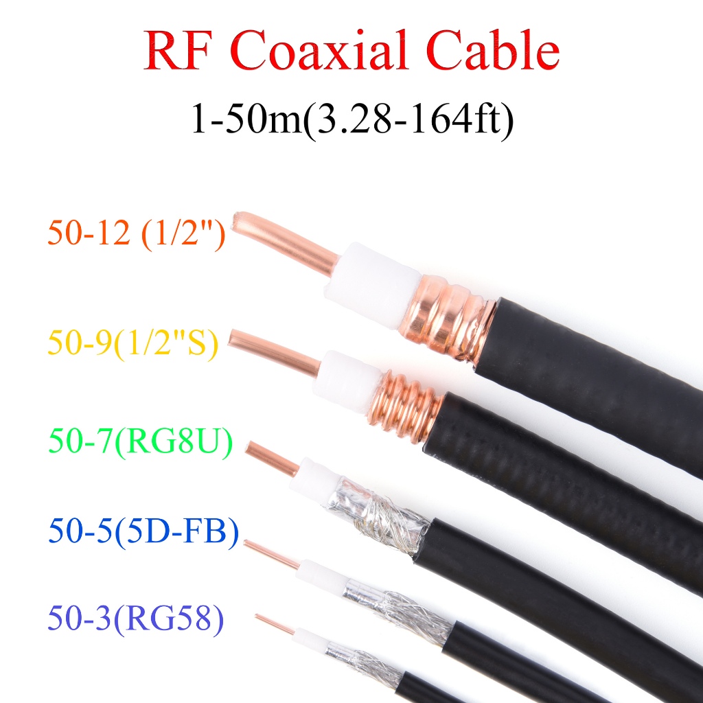 5M-20M 50-3/RG58 50-5/5D-FB RF สายโคแอกเชียล 50Ohm ทองแดง-ชุบอลูมิเนียมลวด 16.4 FT-65.62 FT