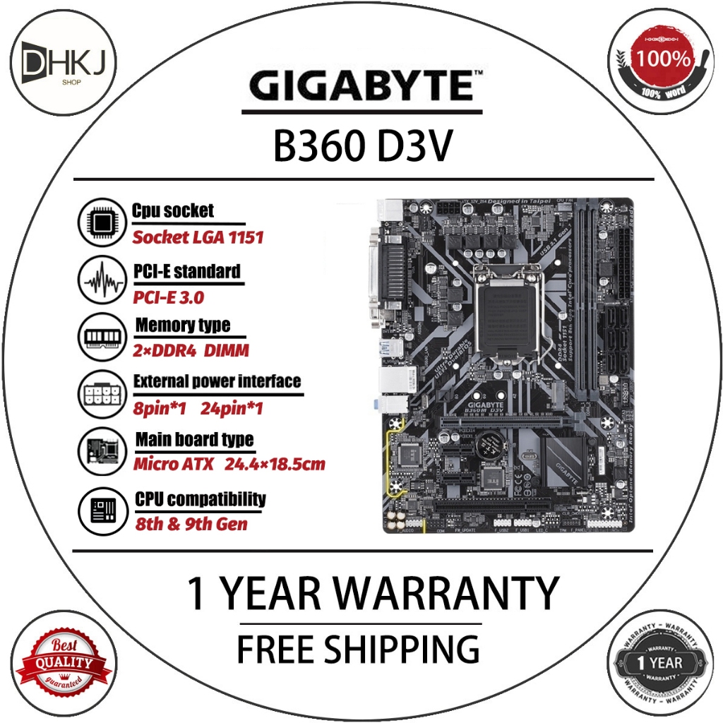 Usd Gigabyte B360M D3V เมนบอร์ด B360 32GB LGA1151 DDR4 Micro ATX เมนบอร์ด 100% ทดสอบ Fast Ship TT