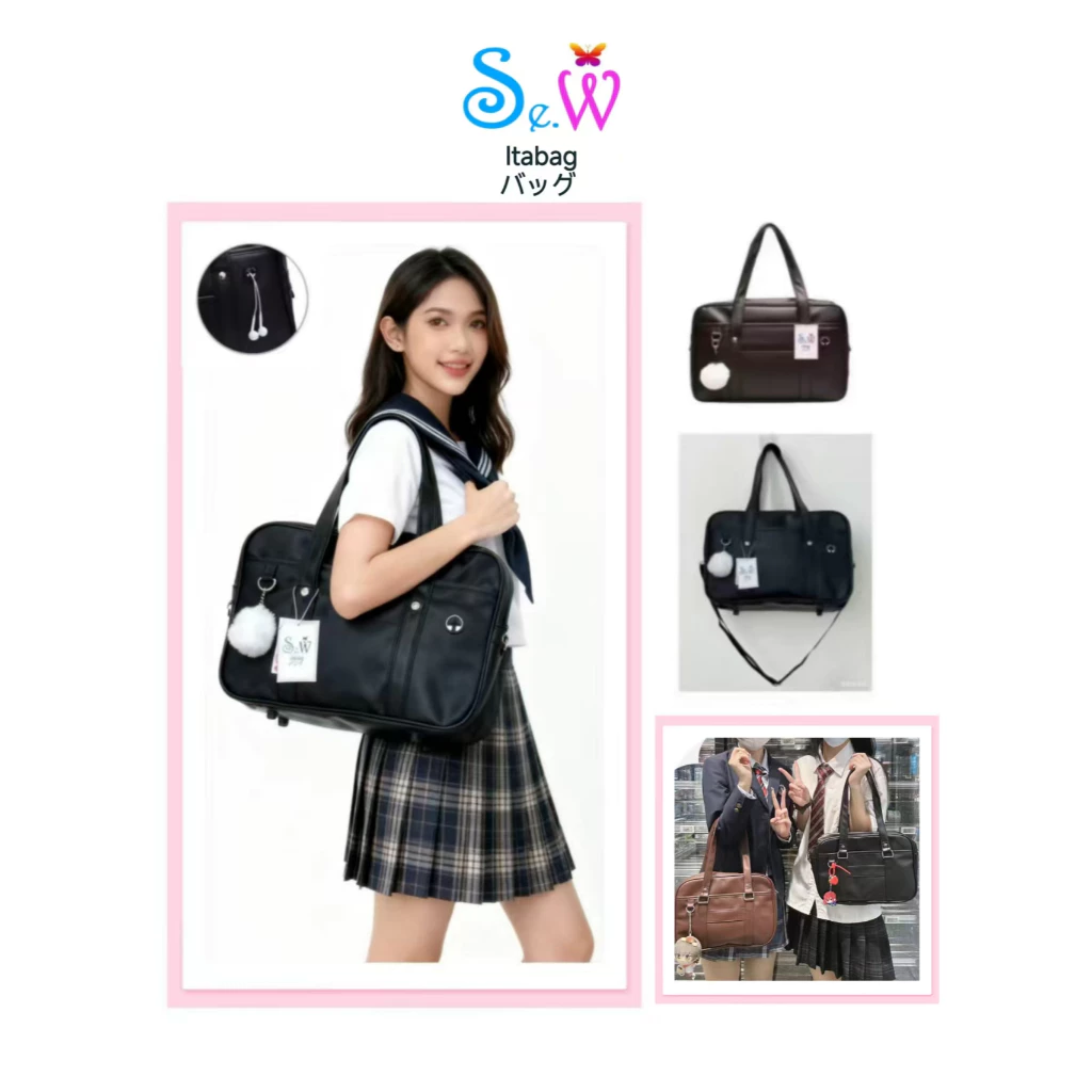 [พร้อมที่จะจัดส่ง] Se.W Women Bag Men Bag กระเป๋าไหล่ PU กันน้ำความจุขนาดใหญ่สำหรับการเดินทาง JK สไตล์ญี่ปุ่นที่มีอินเตอร์เฟซหูฟัง