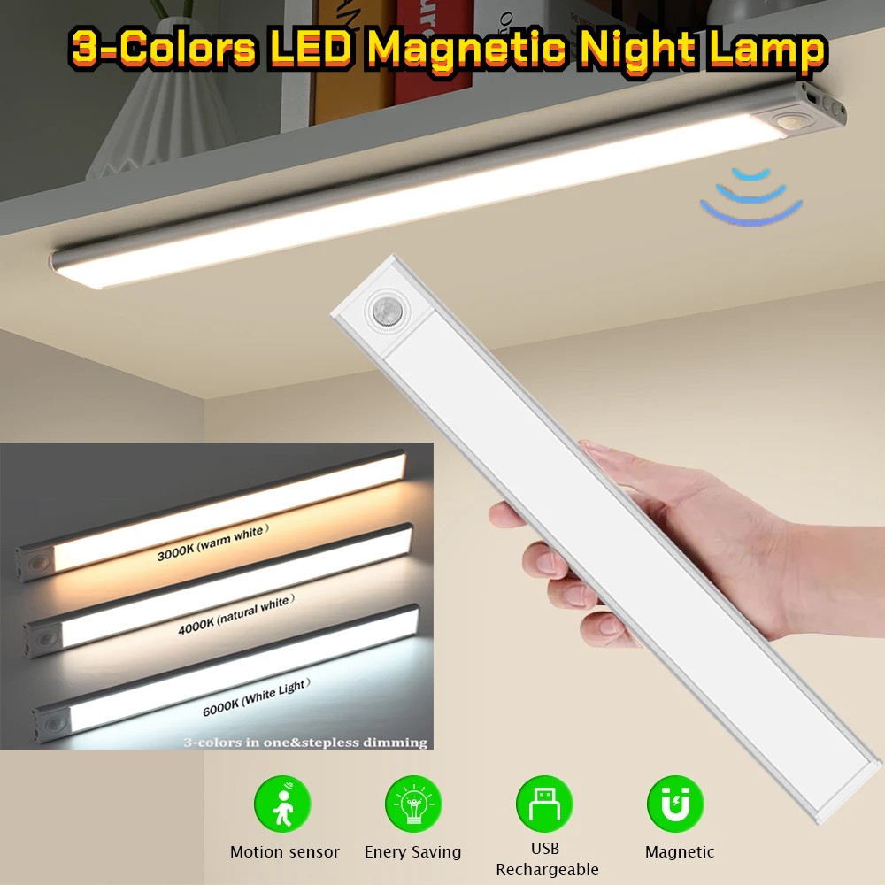 Wireless LED Motion Sensor ภายใต้ไฟตู้ USB ชาร์จ Induction Night โคมไฟ Strip ไฟสําหรับห้องนอนห้องครั