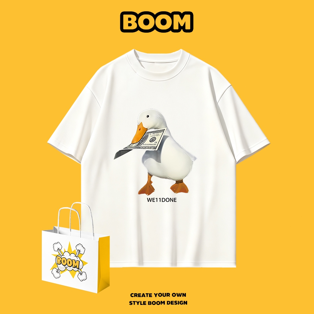 BOOM เสื้อยืดคอกลม ใส่ได้ทั้งชายและหญิง ผลิตจากผ้าคอตตอน 100% Oversize ระบายอากาศดี เหมาะสำหรับเยาวชน