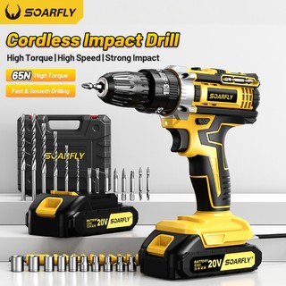 SOARFLY 3in1 Cordless Impact Drill 65Nm Torque Variable Speed 1/2 Battery Set DIY & Home Repair 电钻