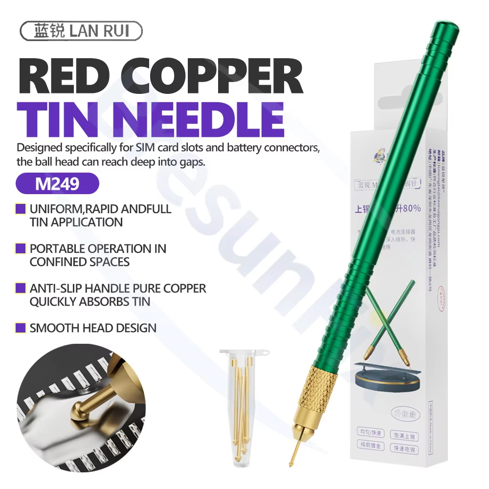 Lanrui M24 ทองแดงบริสุทธิ์ชุบทอง Desoldering เข็มชุด 5 เคล็ดลับสําหรับโทรศัพท์ BGA ชิปเมนบอร์ดซ่อมรอบหัวออกแบบ