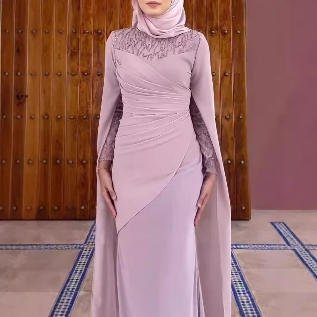 2025 การค้าต่างประเทศเสื้อผ้าสตรีมาเลเซียแฟชั่นชุดกระโปรงเลื่อมเย็บไม่สม่ําเสมอเอวแคบออกแบบชุดกระโปรง