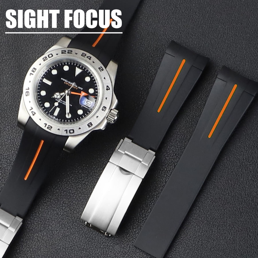 สายนาฬิกายางปลายโค้งเรียงราย 20 มม. สําหรับ Rolex Submariner GMT II Explorer II