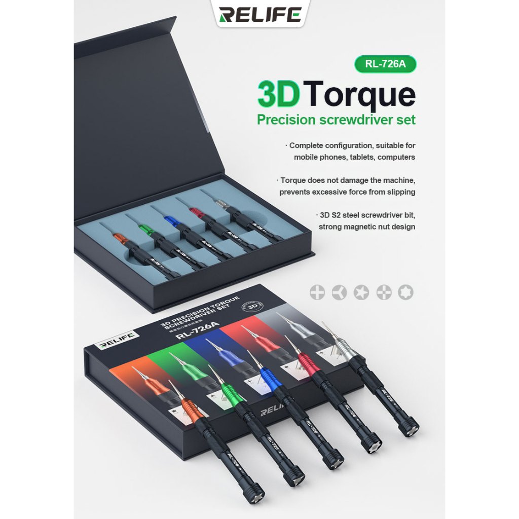 RELIFE RL-726 3D Precision Torque Screw Driver Anti Slip ฟันไขควงสําหรับ iPhone Android โทรศัพท์ Dis