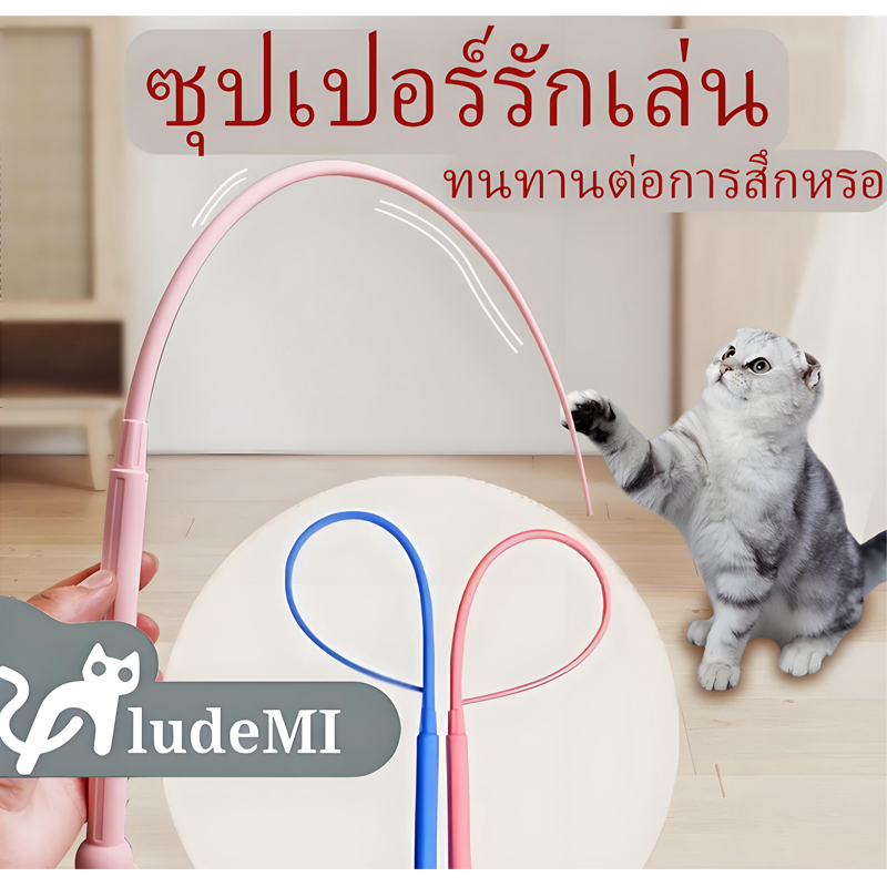 ludeMI  ของเล่นแมว ไม้ล่อแมวหางหนู ไม้ตกแมว หางหนูซิลิโคนล่อแมว ของเล่นสัตว์เลี้ยง ผลิตจากซิลิโคนคุณภาพ แข็งแรง Cat Teasing Sticks สัตว์เลี้ยงของเล่นแบบโต้ตอบ ของเล่นแมว ทรงหางหนู ซิลิโคนนุ่ม ทนทาน กัดไม่พัง ดึงดูดแมวสุดๆ