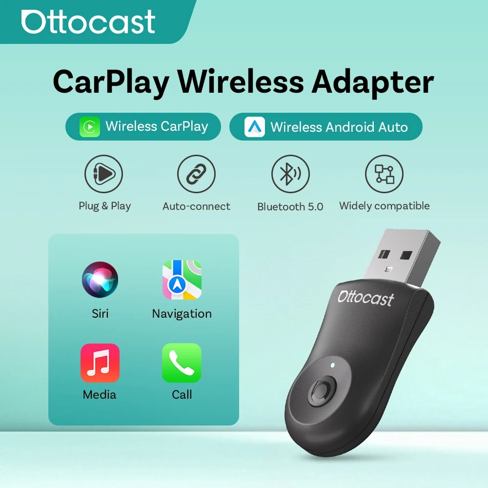 Ottocast 2 in 1 Wireless CarPlay Android ปลั๊กอะแดปเตอร์อัตโนมัติ Play Fast Connect Mini USB Dongle
