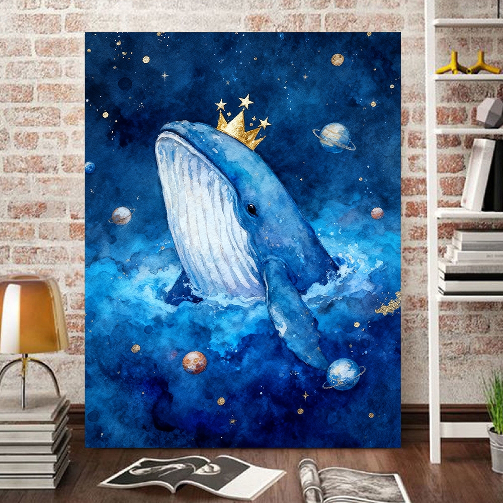 ACANDYL Cosmic Crown Whale Paint by Number Kit (40*50ซม. เลี่ยมกรอบ) | ระบายสีตามตัวเลขของขวัญงานฝีมือ ทําเอง สําหรับตกแต่งบ้าน