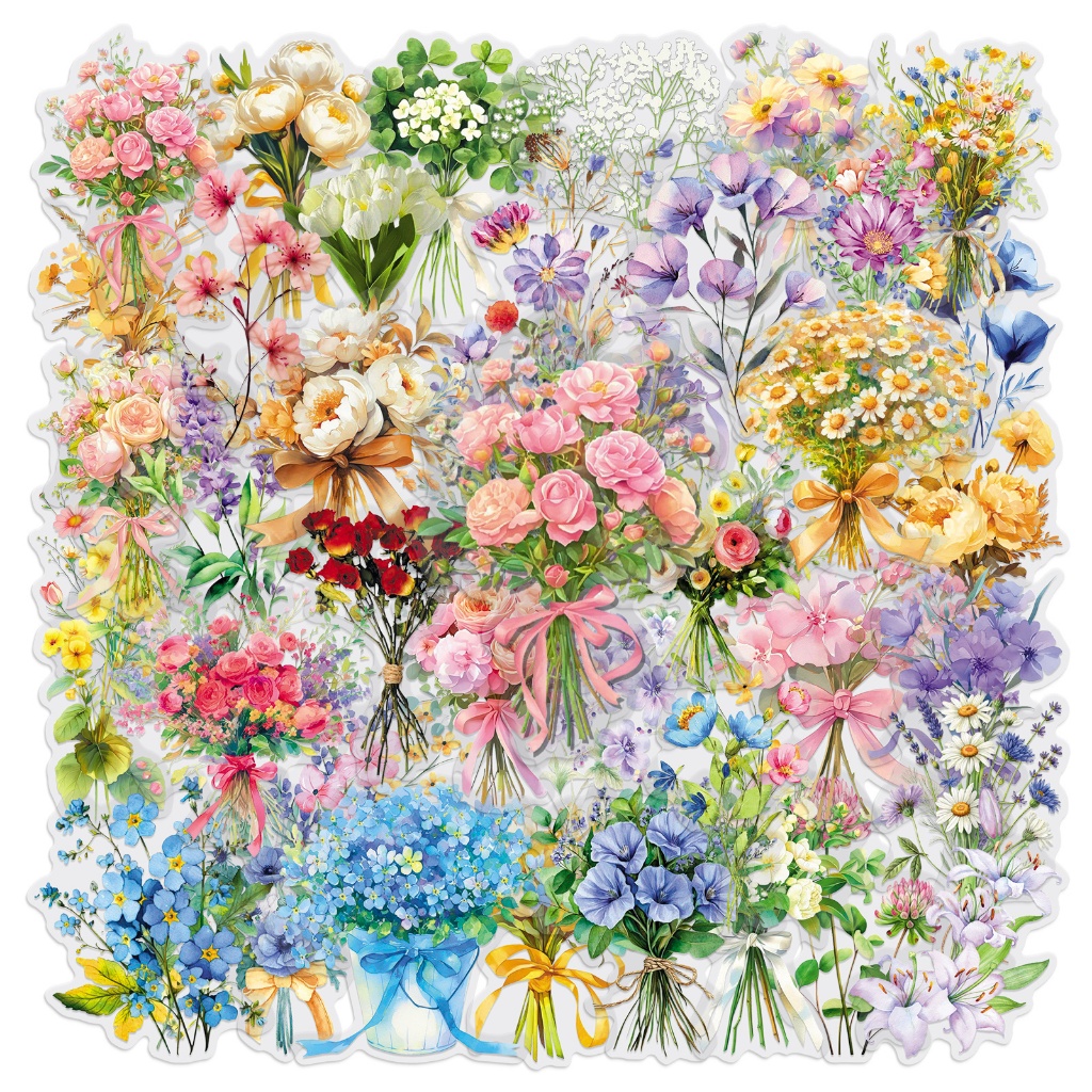 อินสไตล์50ชิ้นที่มีสีสันช่อสติกเกอร์ใสสําหรับโทรศัพท์แล็ปท็อปสมุดภาพศิลปะหมวกกันน็อคสติ๊กเกอร์กราฟฟิตีกันน้ํา ทําเอง